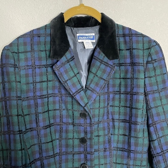 Pendleton Blue Green Plaid Wool Blend Blazer 8 - Picture 3 of 8